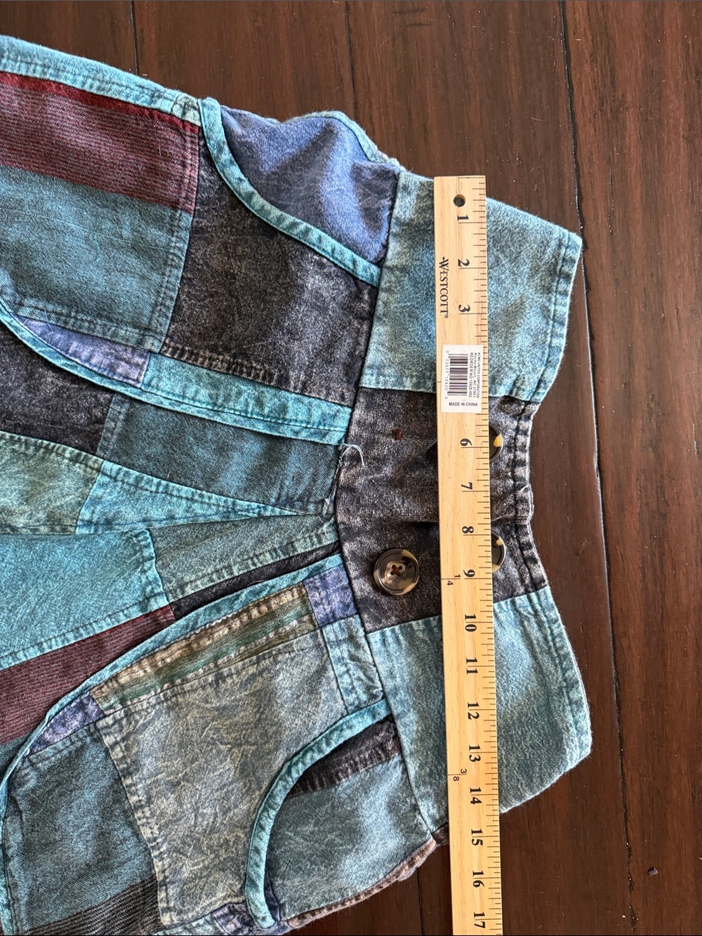 GOA Patchwork Boho Harem Pants in Teal Multi (missing one decorative button) - Picture 8 of 10